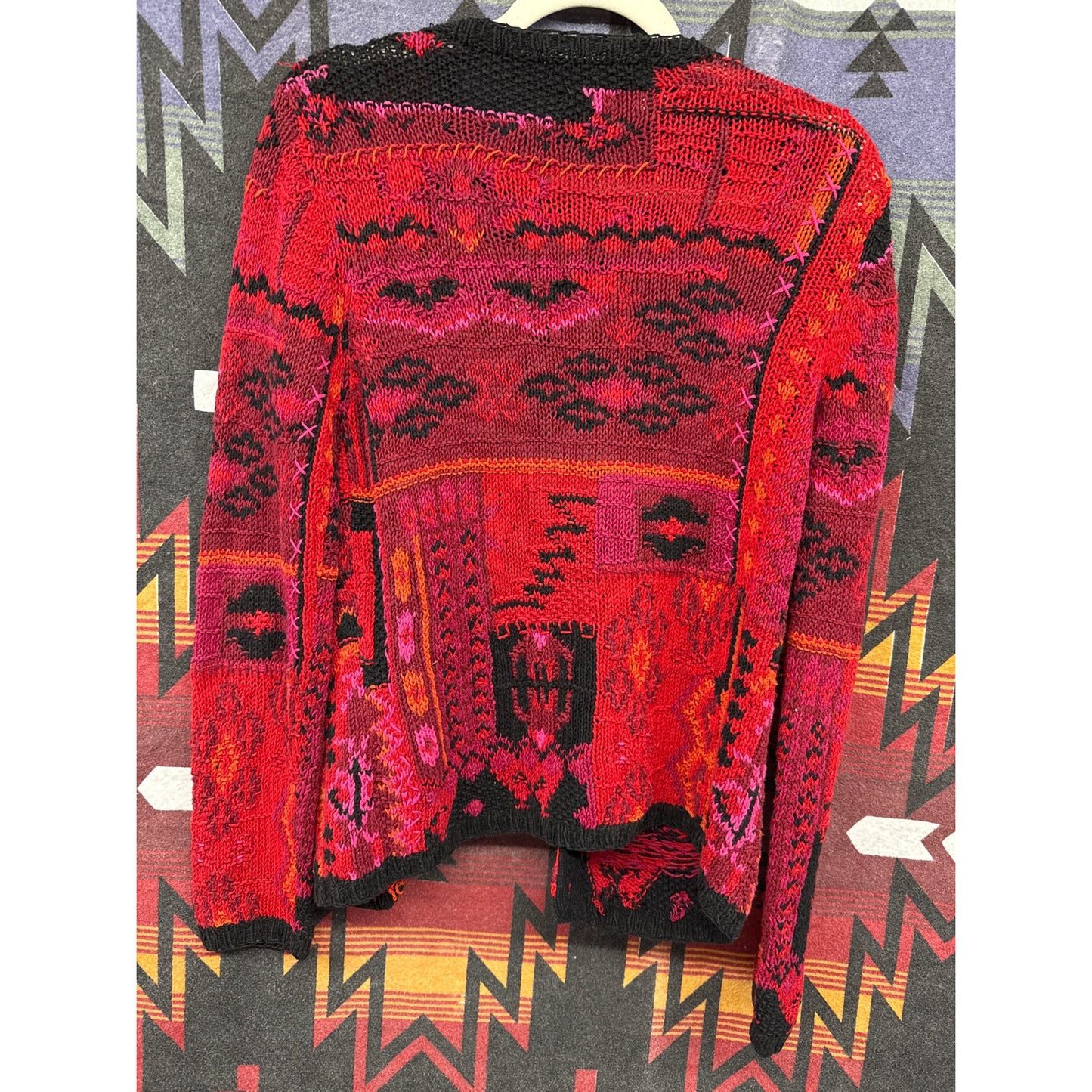 David Brooks Cardigan Sweater Knitted by Hand Pink Black Knit Twee Small Petite