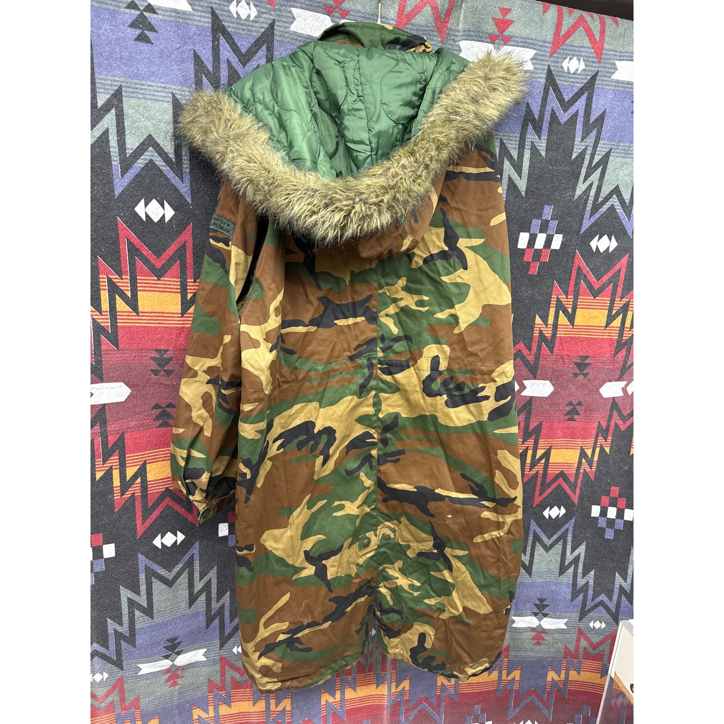 Oversized Outer Layer Military Camo Faux Fur Coat XL Glam Gorpcore Streetwear