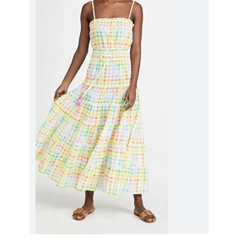 Playa Lucila Maxi Dress In Rainbow Gingham Large Cottage Pride Boho