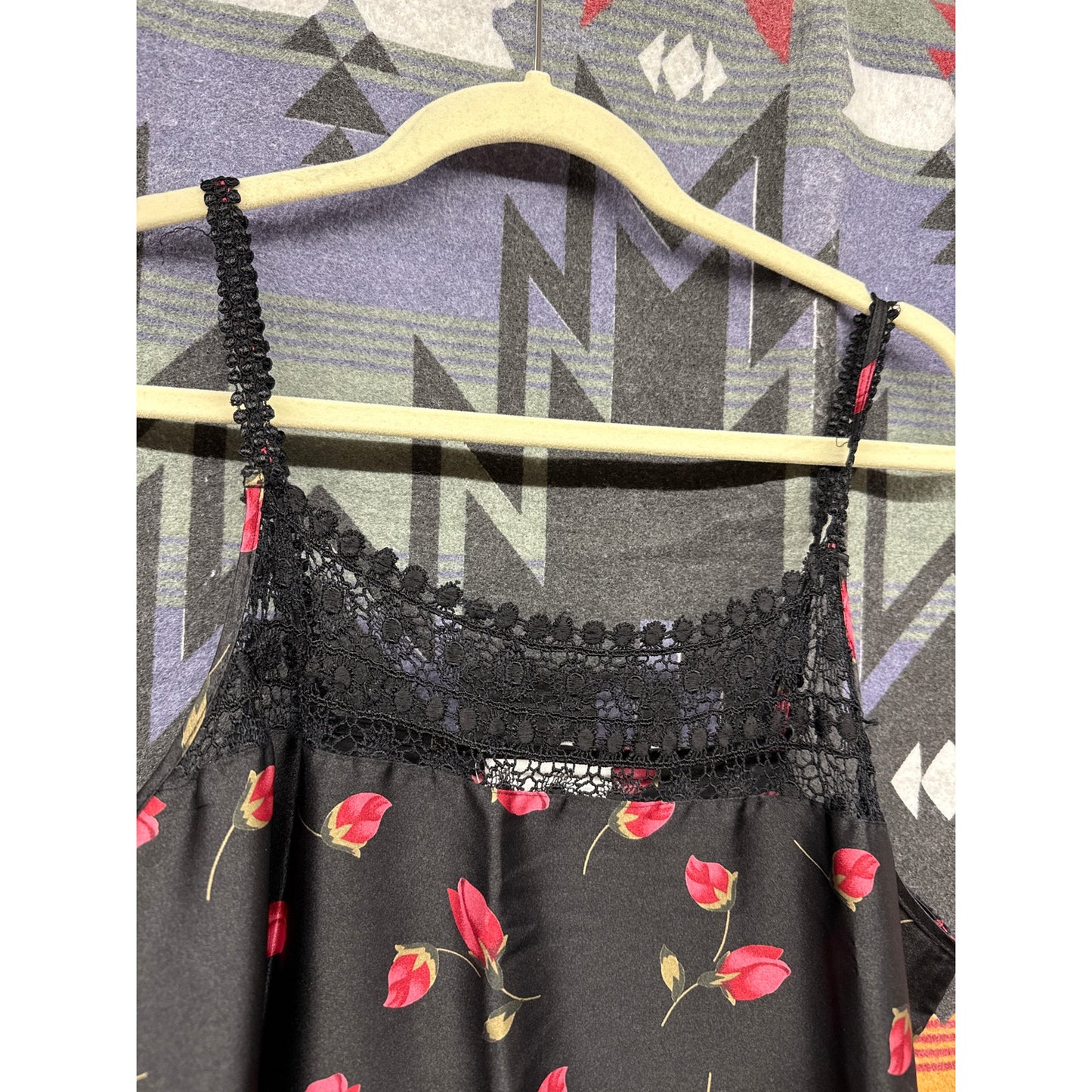 Vintage Intimate Essentials Large Nightgown  Black Tulip Pink Sleep Sexy Lingerie