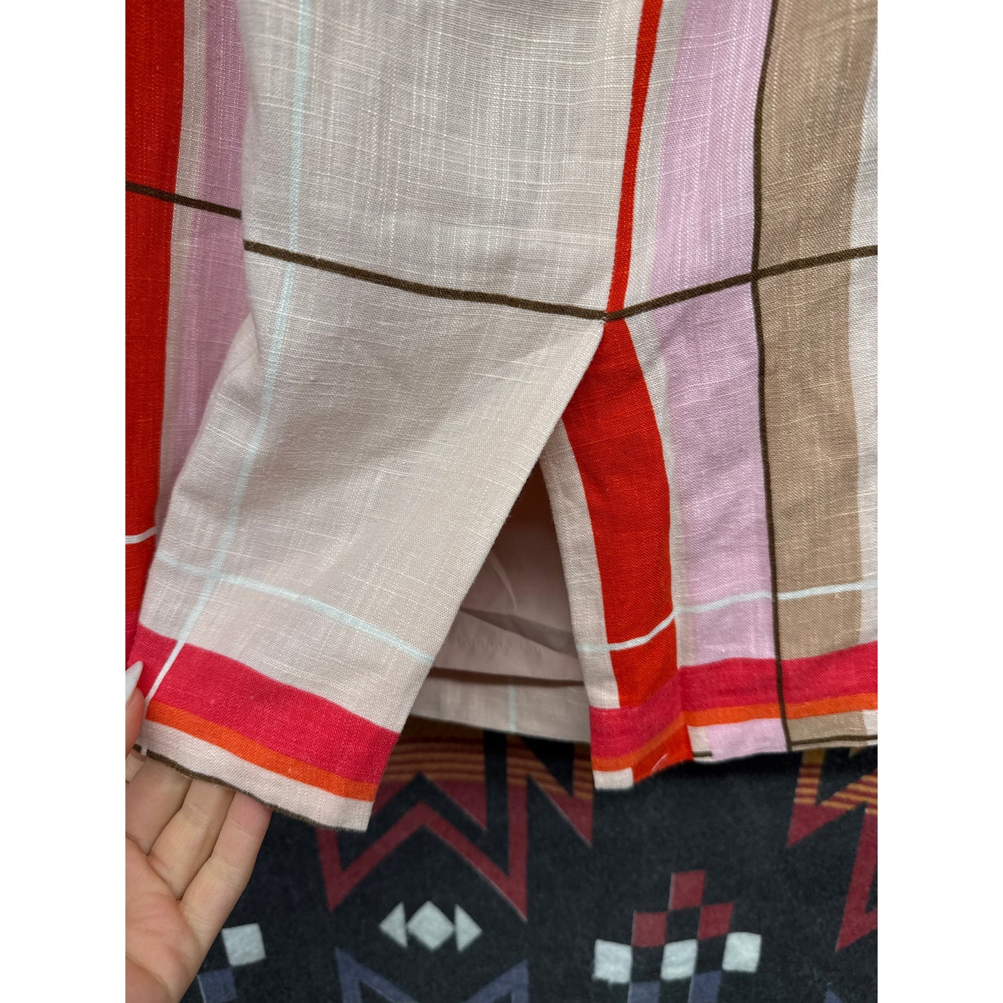 Ann Taylor Women Striped Plaid Modern Art Pencil Skirt Siren Sexy Linen Cotton 6