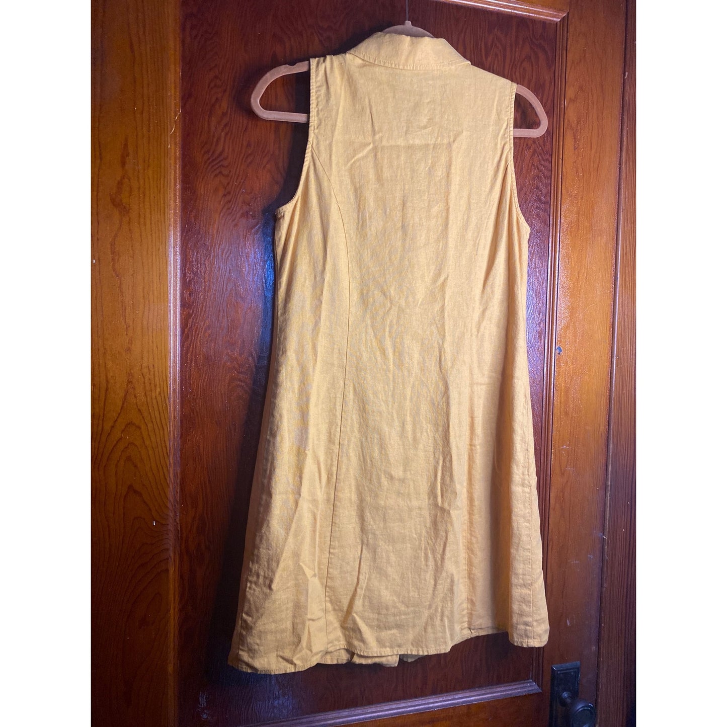 Modcloth Women's Mini Button Front Linen Dress 8 Yellow Retro