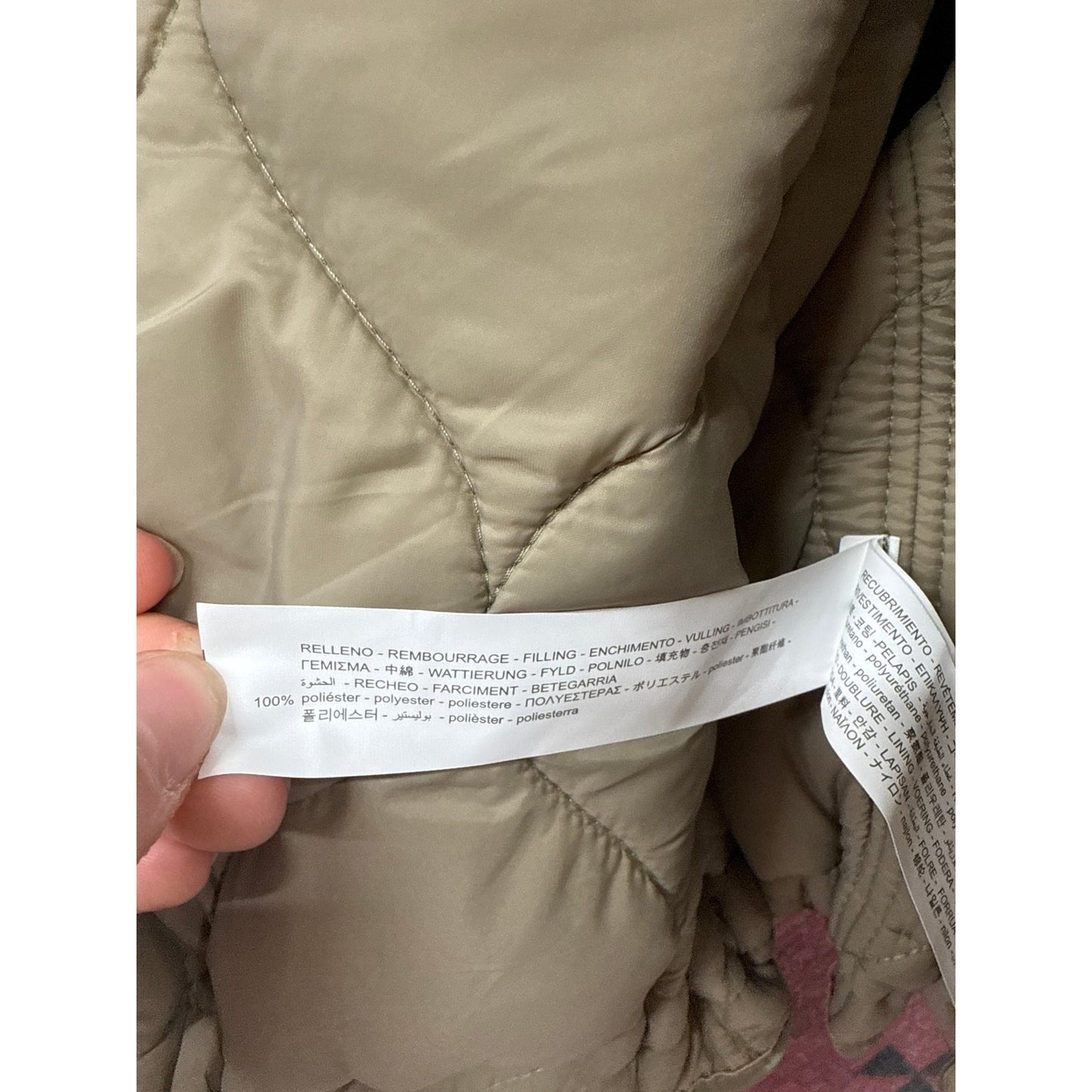 Zara Oversized Green Army Faux Leather Quilted Bomber Jacket Small