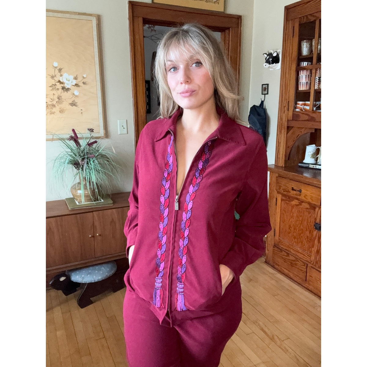 Vintage Bob Mackie 70s 80s Women’s Tracksuit Small Maroon Set Cher Disco Dance
