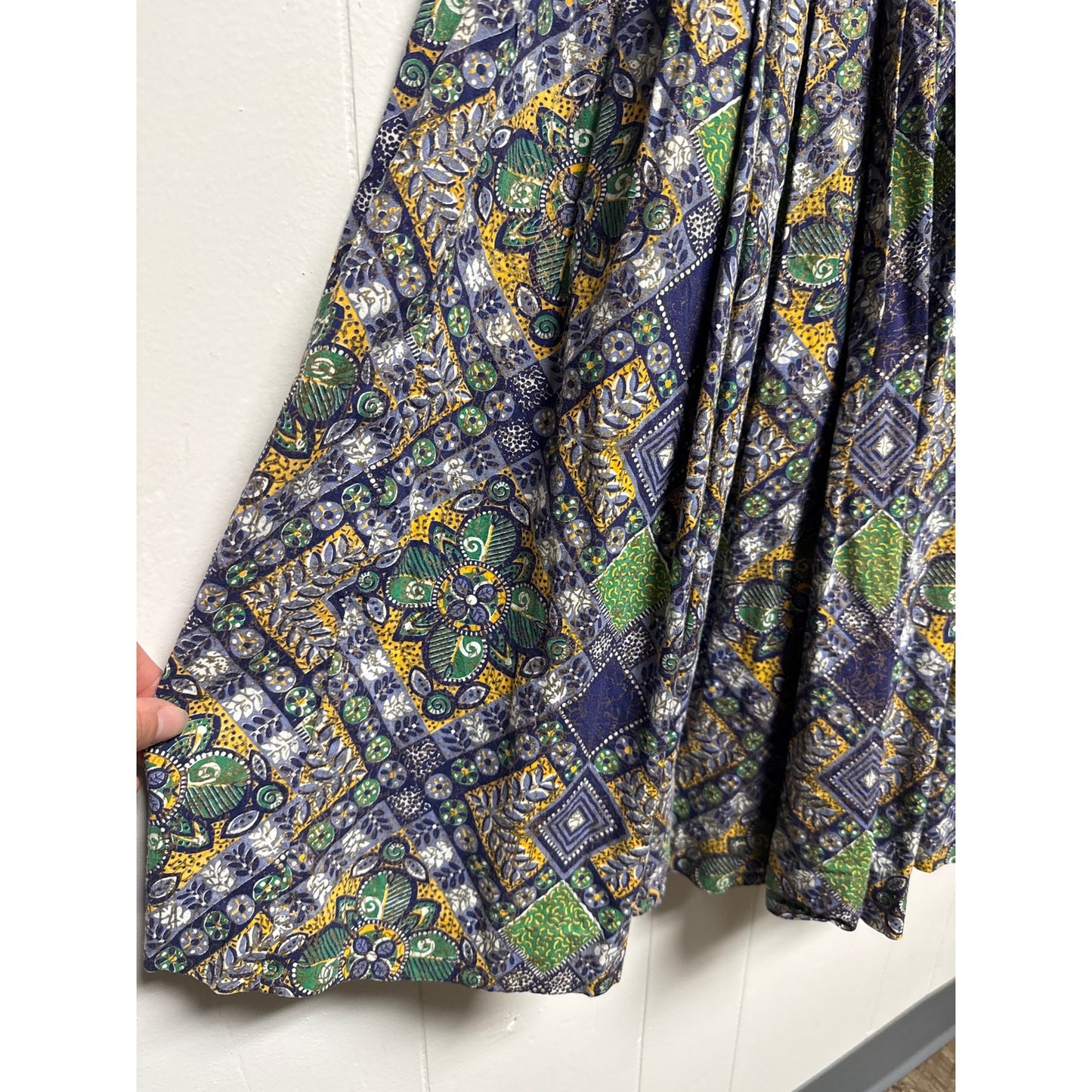 Homemade 50s dress Beautiful Pattern Size Small Summer Church Green Blue Nature