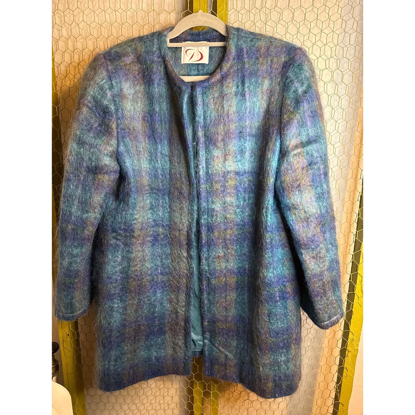 Doncaster Women's Vintage Open Jacket, Size 14, Blue Green Mohair