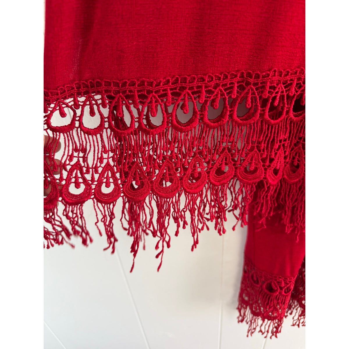 3K Fashion Vintage 80s Two Piece Red Holiday Skirt Lace Set XL Christmas
