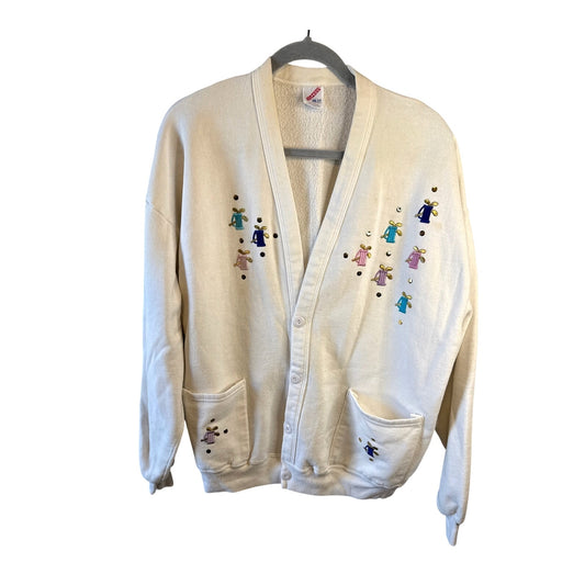 Vintage Golf White Cardigan Embroidered Medium Whimsy Country Club Cute