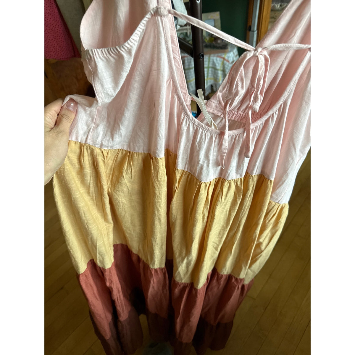By Anthropologie Raya Maxi Tiered Dress Large Cotton Colorblock