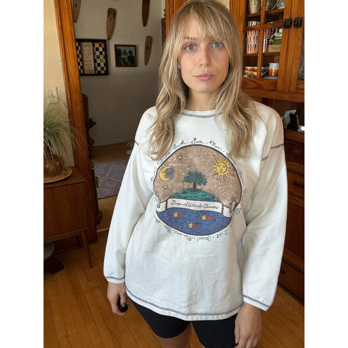 Vintage Astrology Sweater Crewneck Moon Star Wicca Earth Energy Whimsy Nature