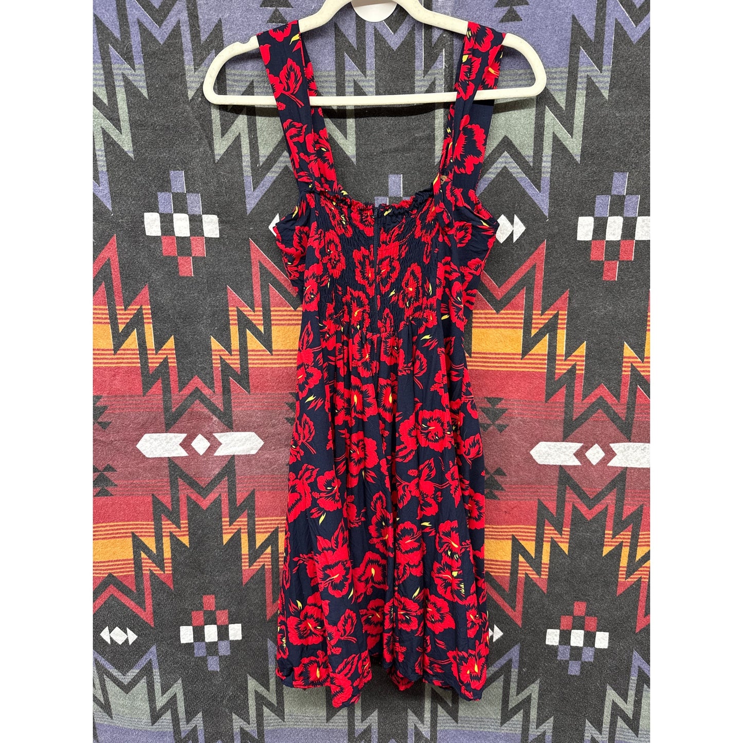 Pineapple Moon Medium Dress Floral Retro Rockabilly Red Hibiscus Mini Swing Vtg