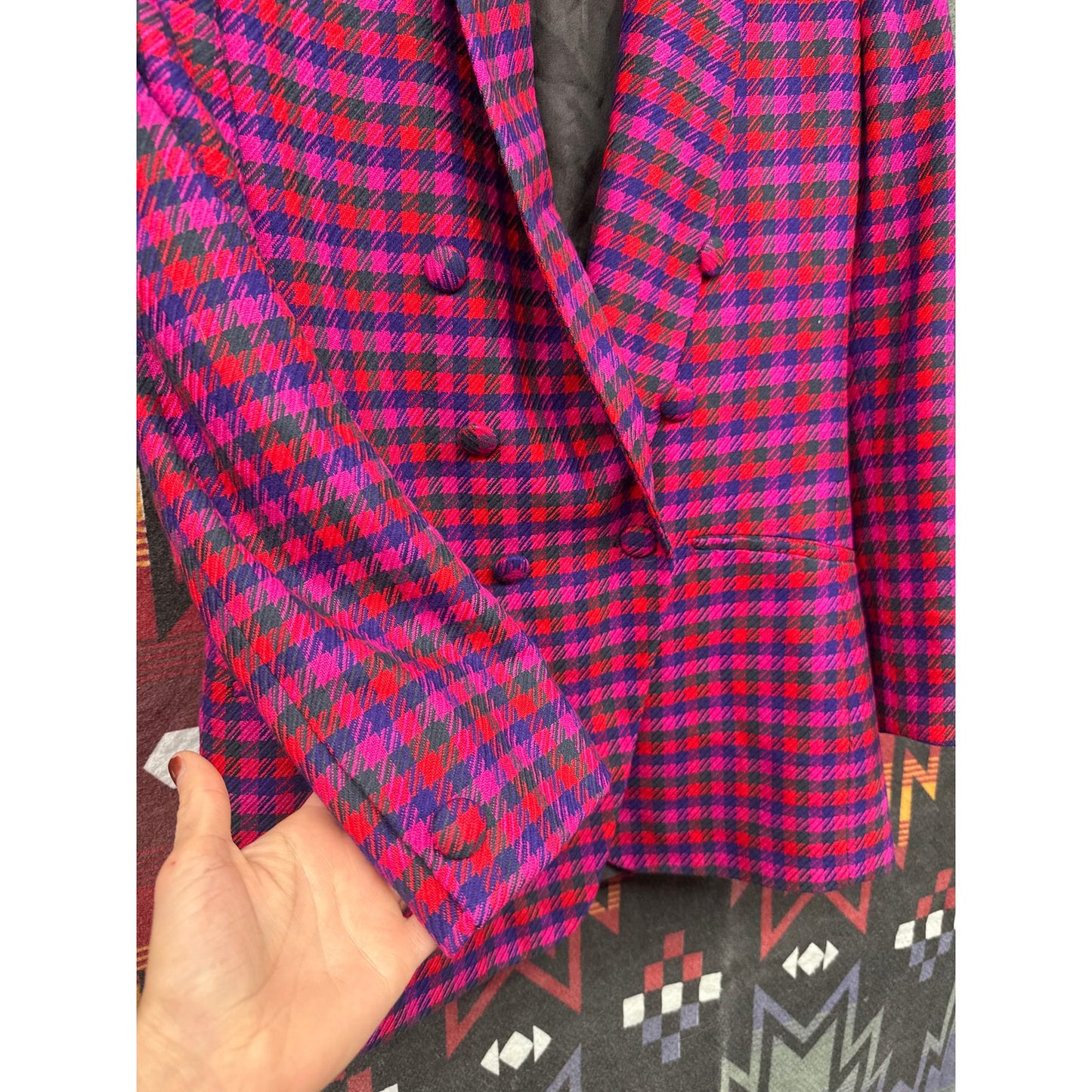 Evan Picone Women's Plus Size Blazer 12 Pink Plaid Professional Office Barbie