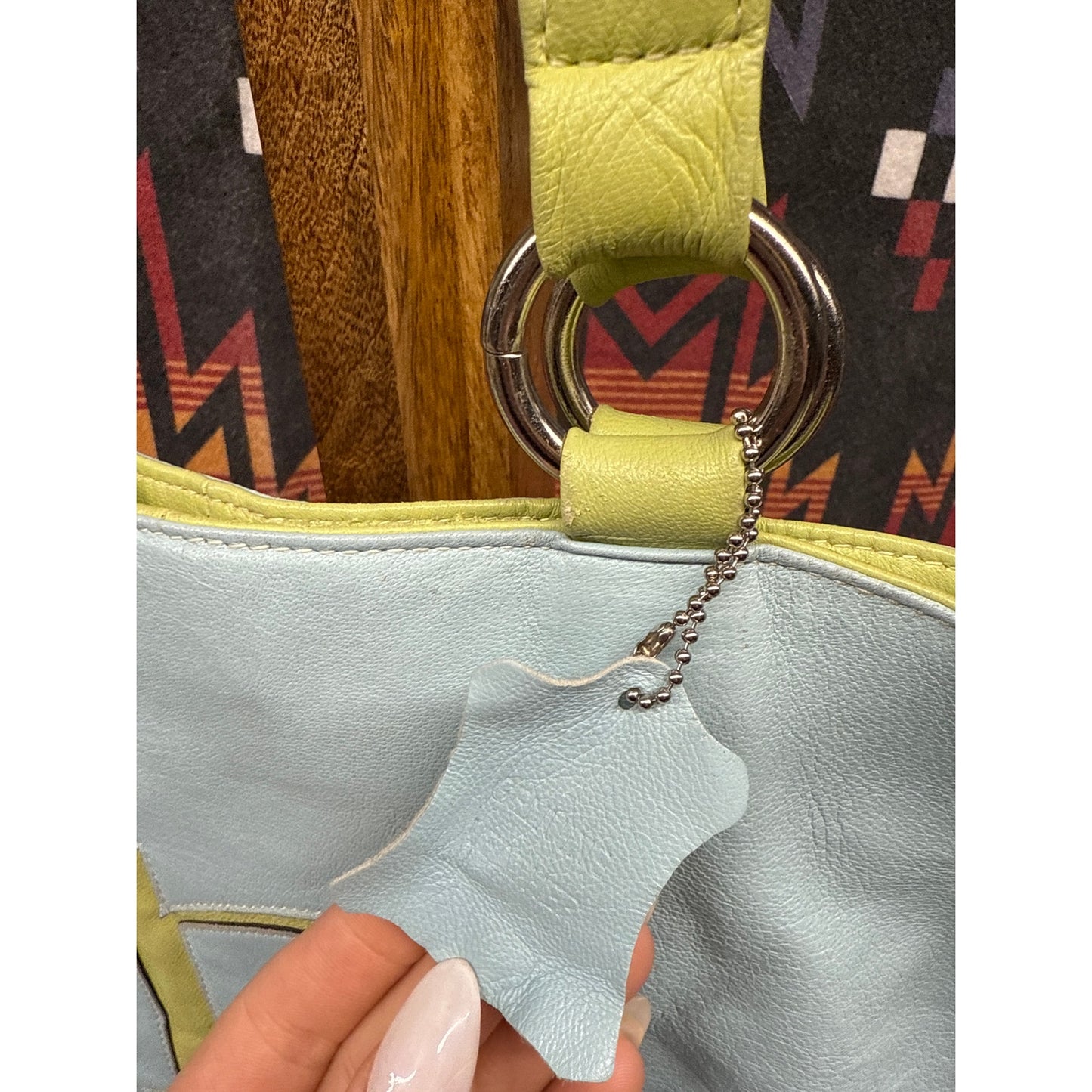Vintage 90s Y2k Leather Blue Green Jam by Jana Feifer N Monogram Shoulder Purse