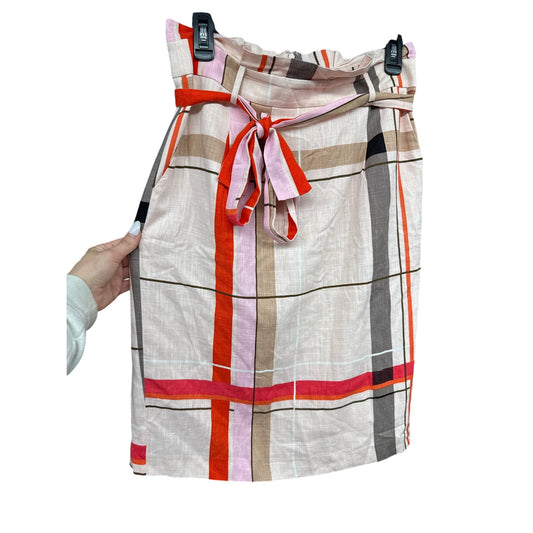 Ann Taylor Women Striped Plaid Modern Art Pencil Skirt Siren Sexy Linen Cotton 6