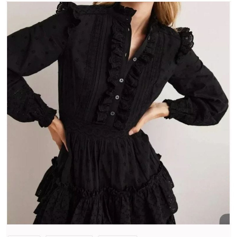 Boden Coquette Lolita Ruffle Broderie 12 Dress Whimsygoth Cottage Emo Fairy