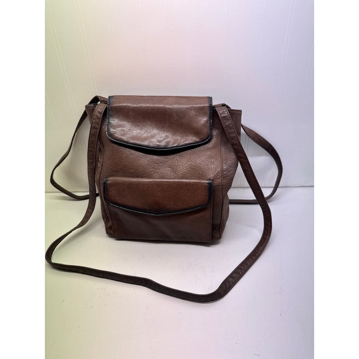 Vintage Leather Brown Purse Long Straps 70s Hippie Earth Textured Western Boho