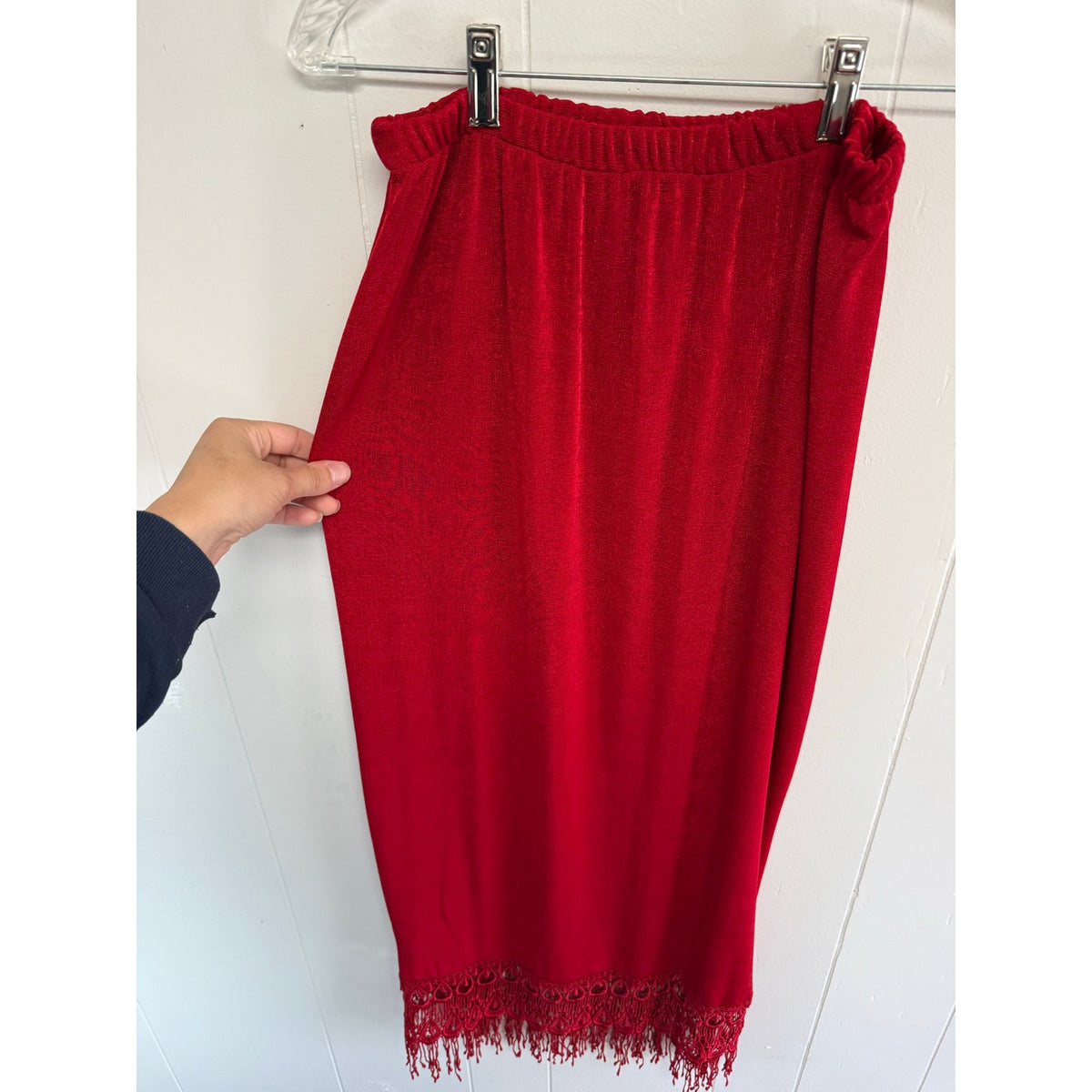 3K Fashion Vintage 80s Two Piece Red Holiday Skirt Lace Set XL Christmas