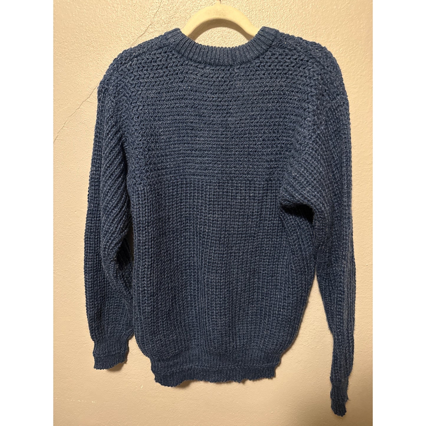 Christopher Hayes Small Blue Knit Crewneck Sweater Fisherman Nautical Boat Wool