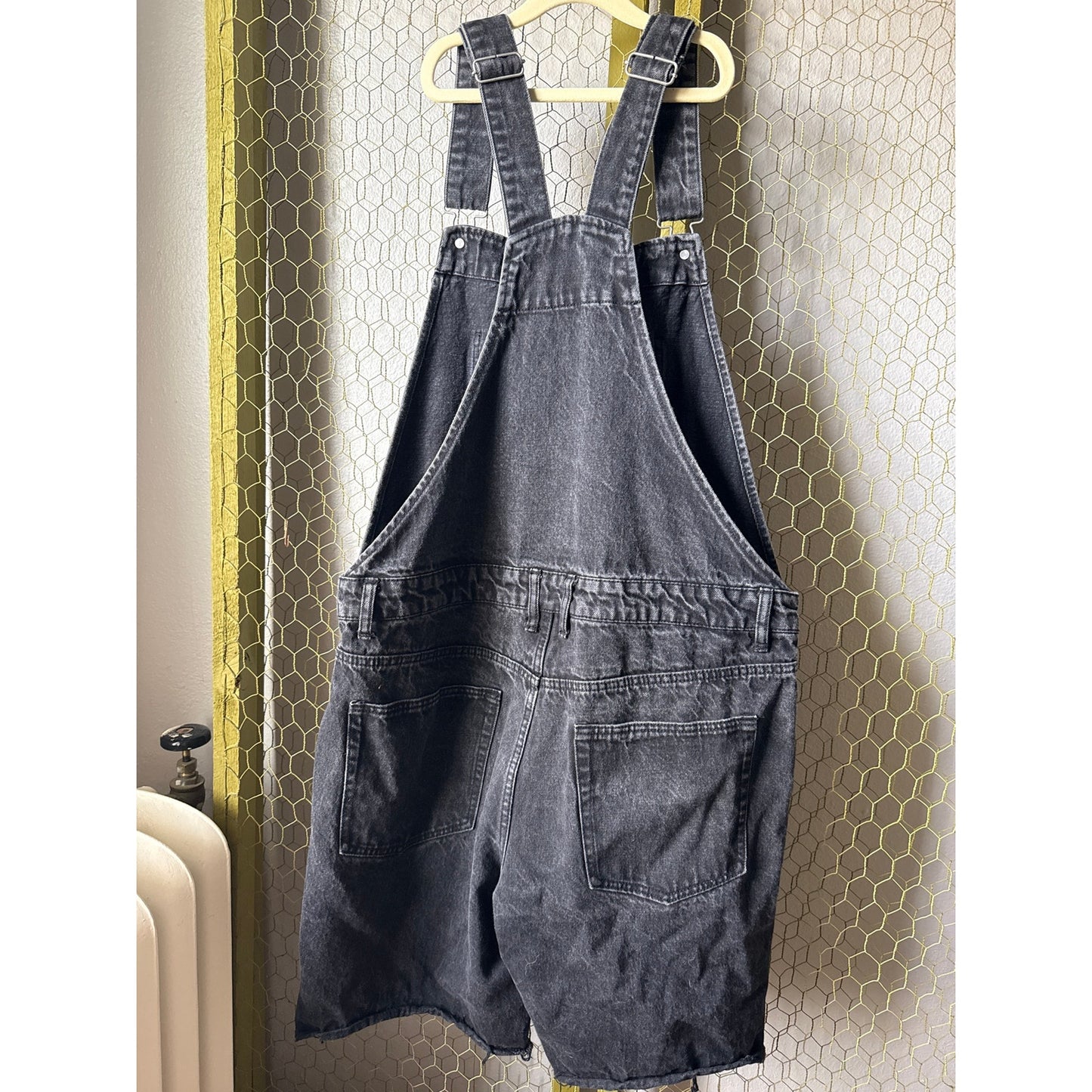 Forever 21 Men's Large Unisex Cut Off Black Distressed Overalls Grunge Skater