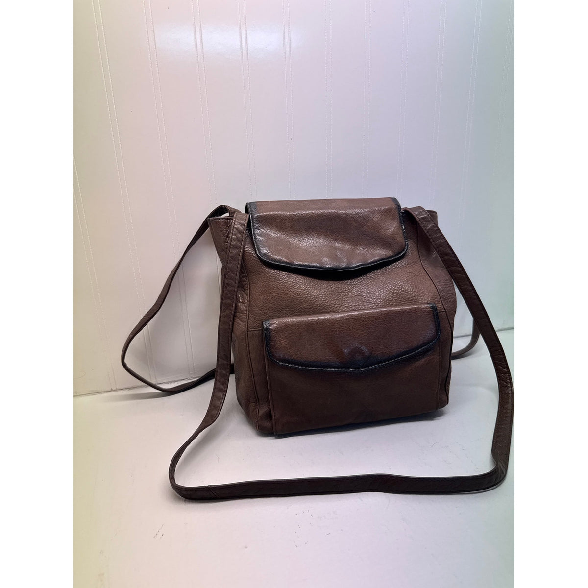 Vintage Leather Brown Purse Long Straps 70s Hippie Earth Textured Western Boho