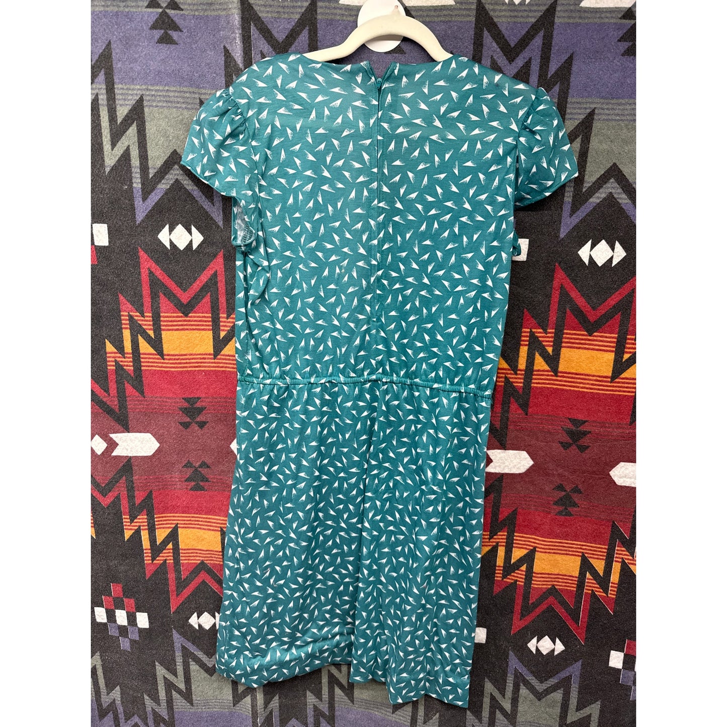 Vintage 80s Darian Women Teal 10 Dress Professional Modest Geometric Quirky