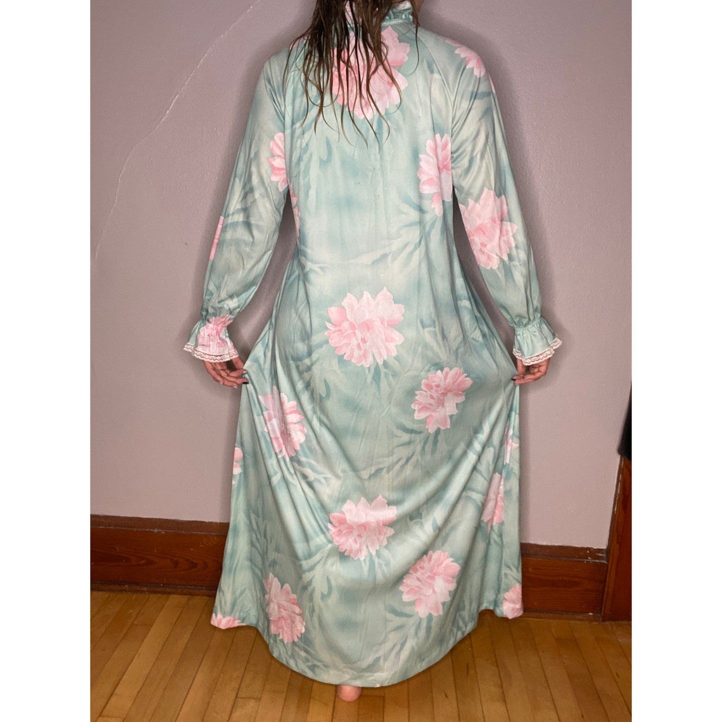 VINTAGE Mint Floral 2 Piece Nightgown Housecoat 70s Medium