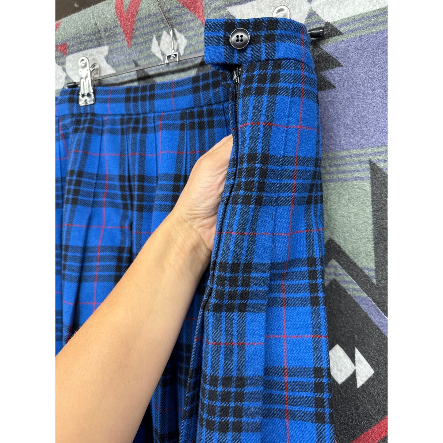 Pendleton Vintage Skirt Pleated Blue Black Red Morgan Tartan Plaid 16 Whimsygoth