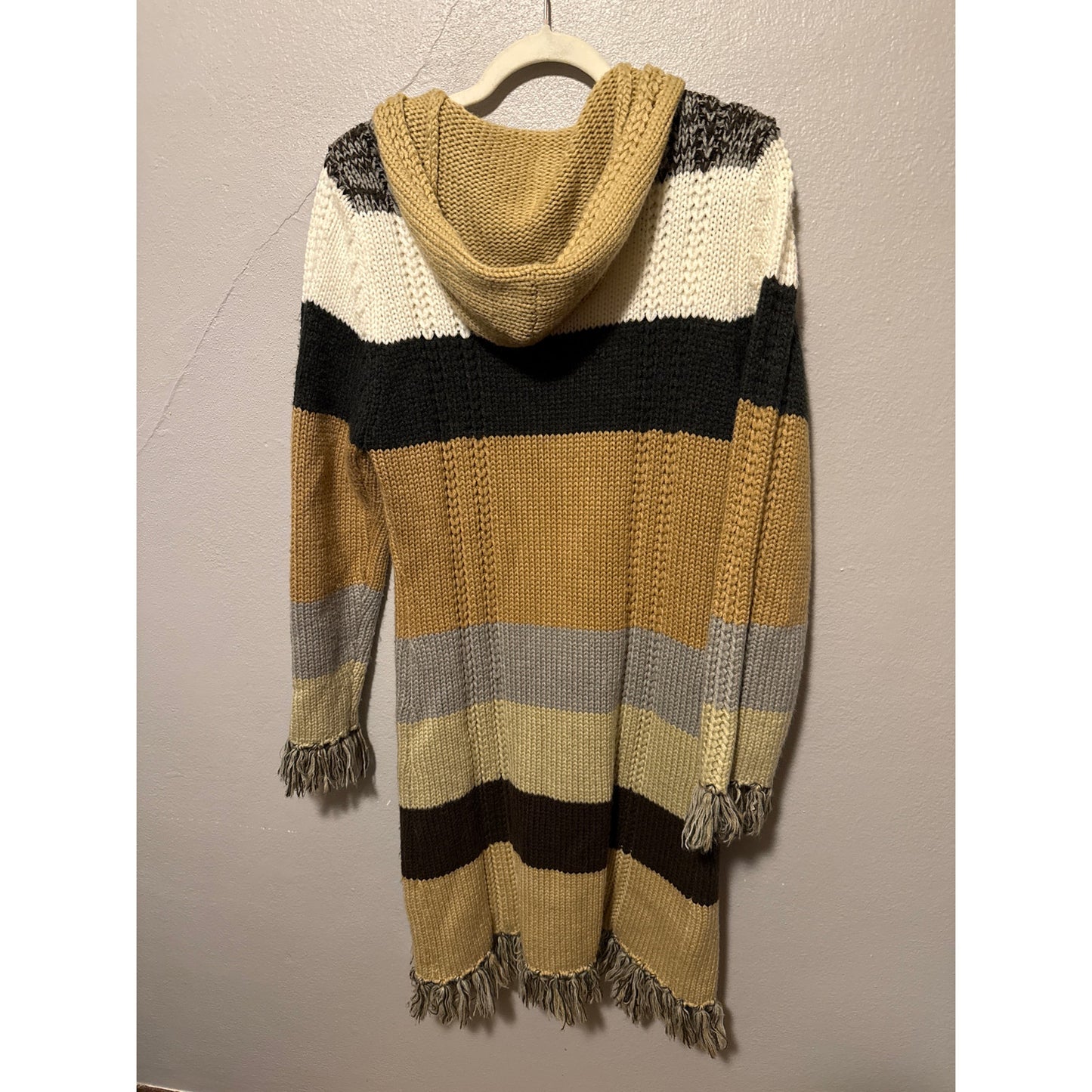 Lemo Vintage Y2K Striped Hooded Cardigan Large Knit Millennial Preppy Phoebe