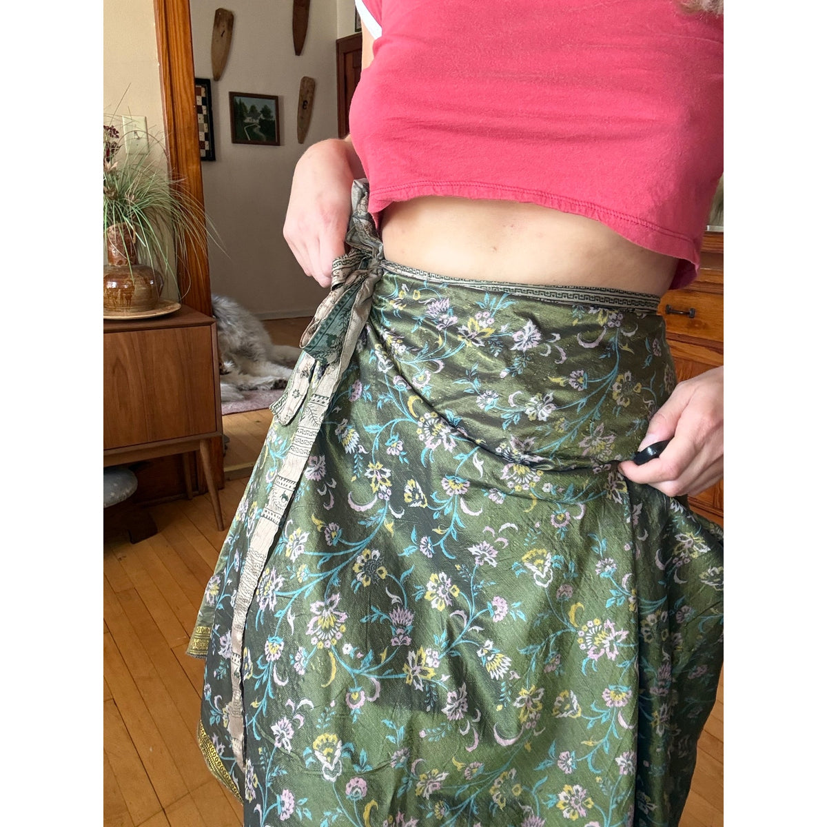 Silk Wrap Skirt Reversible Floral Boho Hippie Nature Fairy Witch Midsommar Flowy