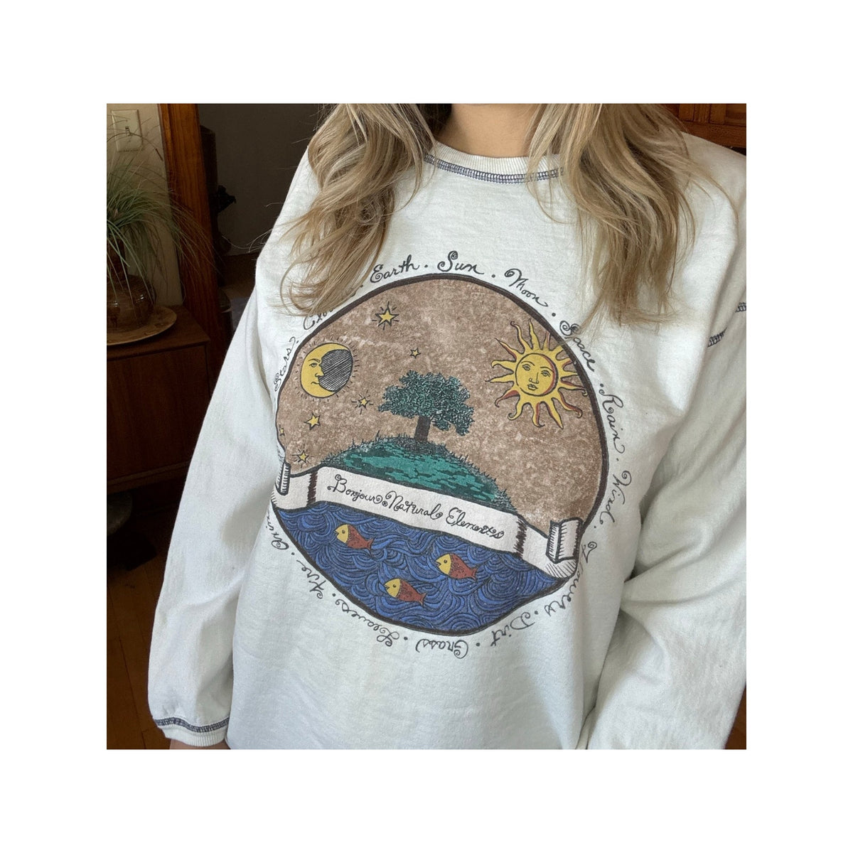 Vintage Astrology Sweater Crewneck Moon Star Wicca Earth Energy Whimsy Nature