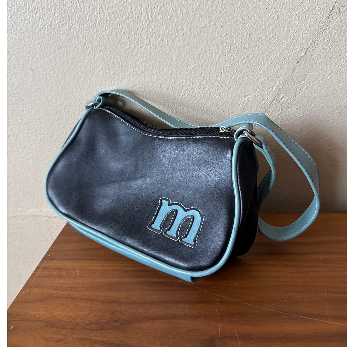 Vintage Frankie and Johnnie Mini Purse Leather M Black Blue 90s Y2K