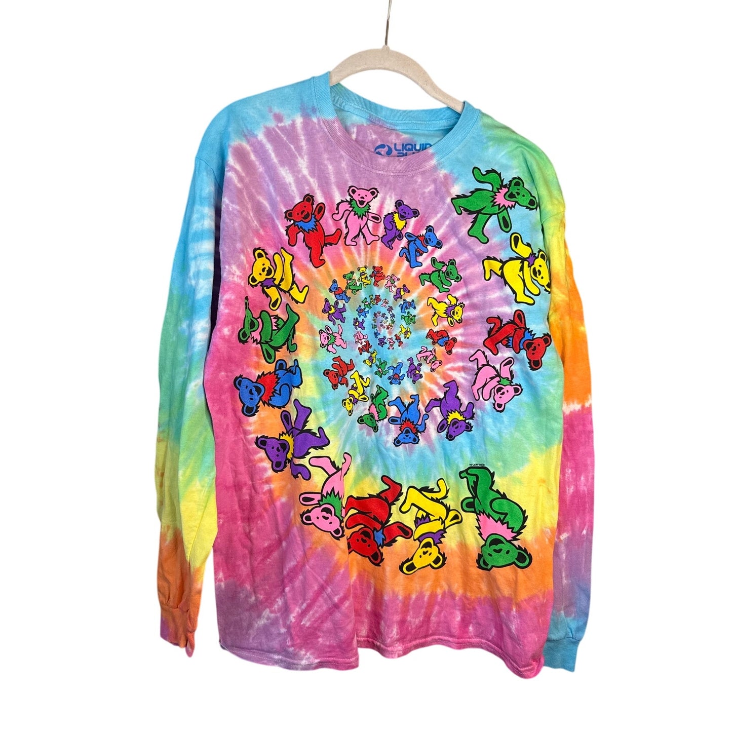 Liquid Blue Large Long Sleeve T-shirt Rainbow Pride Dancing Bears Tie-dye Hippie