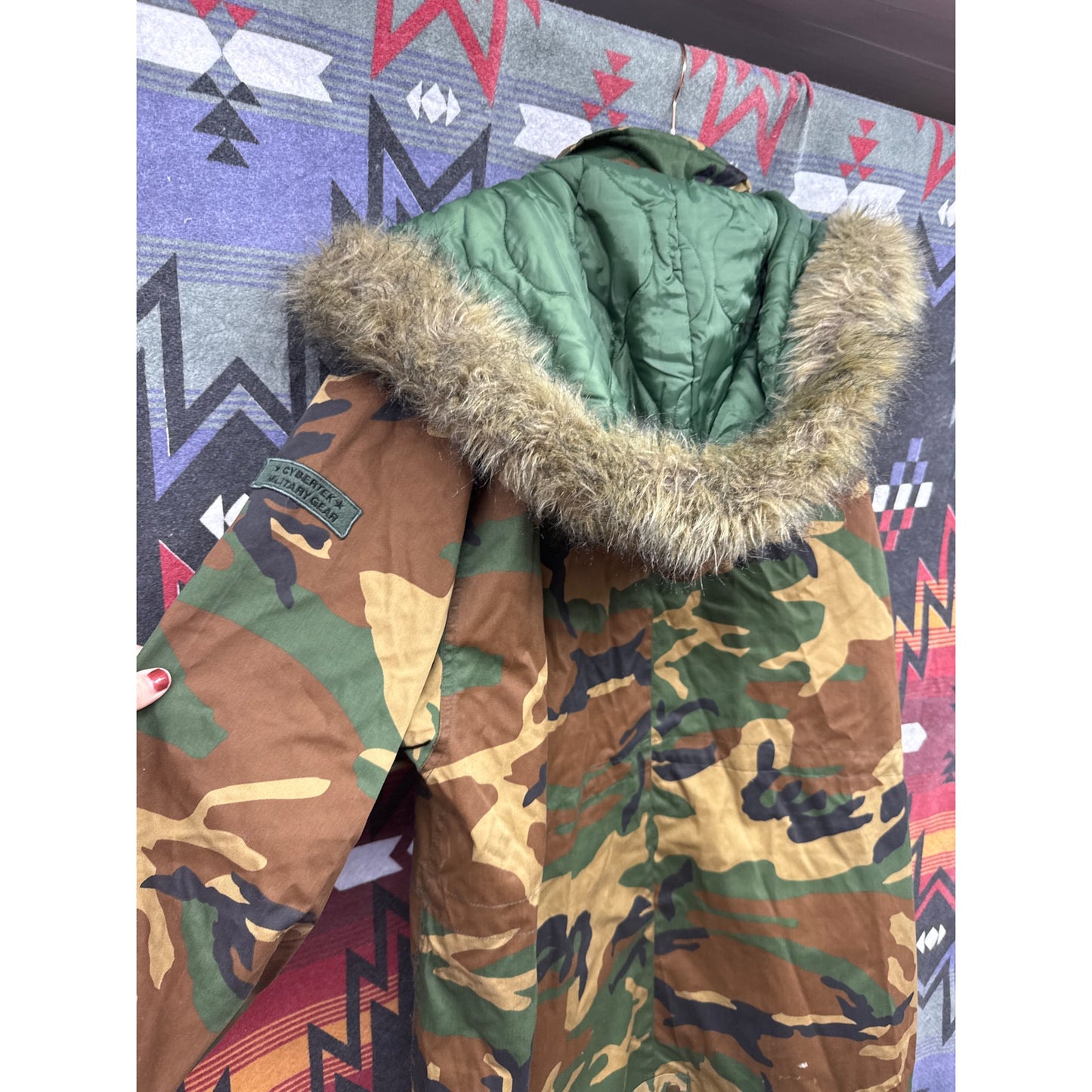 Oversized Outer Layer Military Camo Faux Fur Coat XL Glam Gorpcore Streetwear
