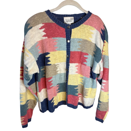 Christopher & Banks Western Tribal Large Patchwork Cardigan Vintage Rodeo