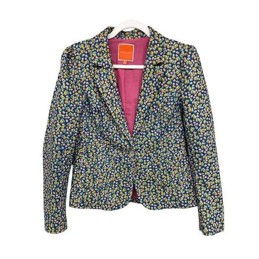 Modcloth Women's Garden Floral Blazer Cotton blend Prairie Long Sleeve Medium