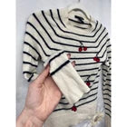 Aqua Cashmere Women's Cherry Black White Stripe Sweater XS Novelty Print