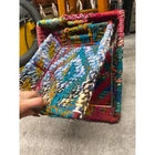 Anthropologie Woven Boho Hippie Rainbow Colorful Free Spirit Basket Set of 2