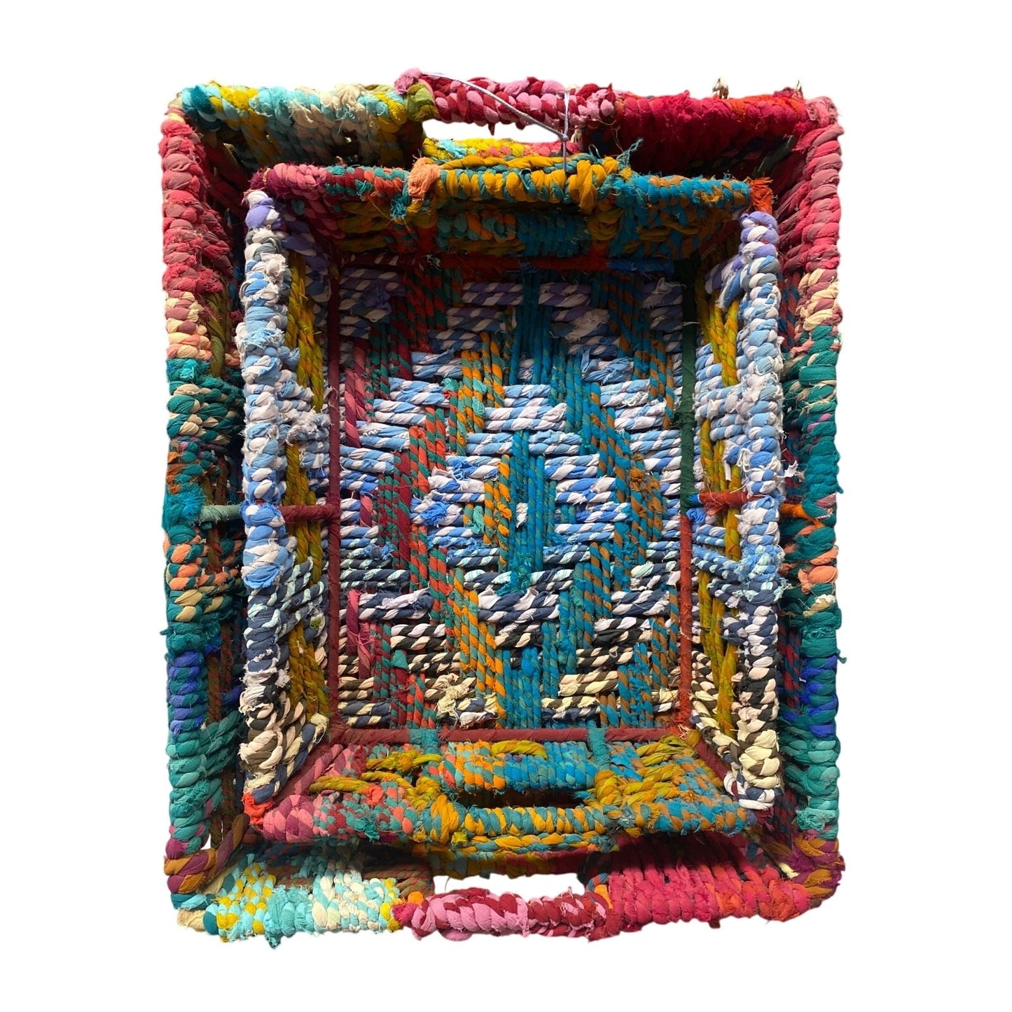 Anthropologie Woven Boho Hippie Rainbow Colorful Free Spirit Basket Set of 2