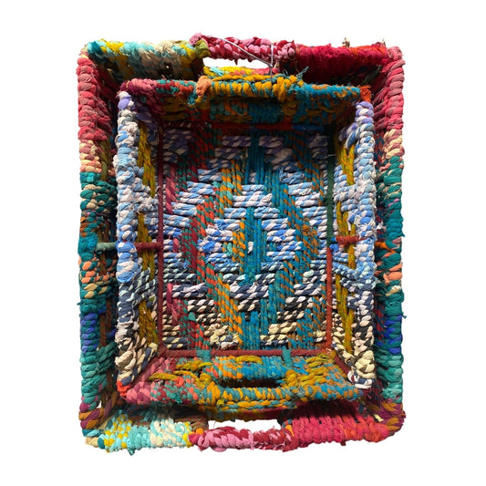 Anthropologie Woven Boho Hippie Rainbow Colorful Free Spirit Basket Set of 2