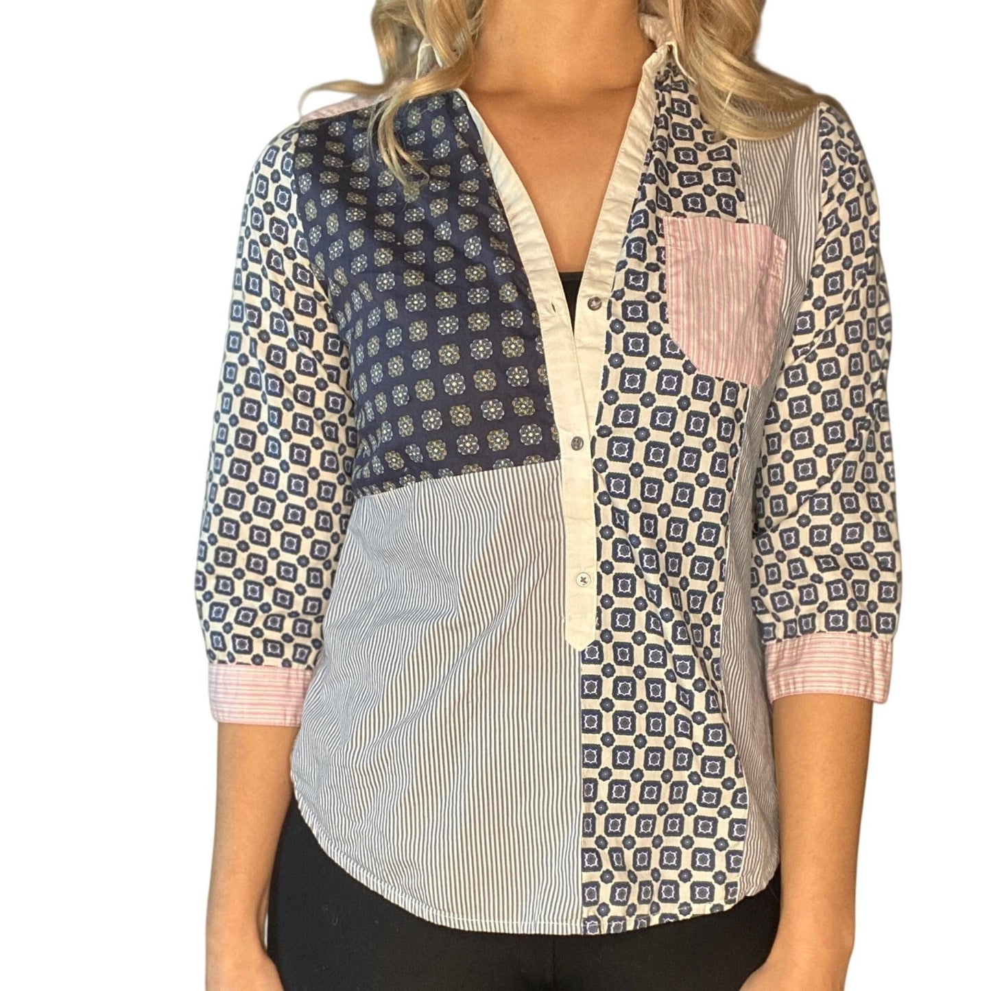 Anthropologie HD in Paris Button Up Patchwork Blouse Small