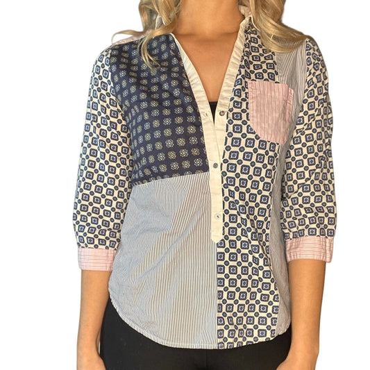 Anthropologie HD in Paris Button Up Patchwork Blouse Small