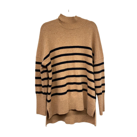 Boden Merino Wool Women's Sweater Turtleneck Black Tan Professional Stripe XL