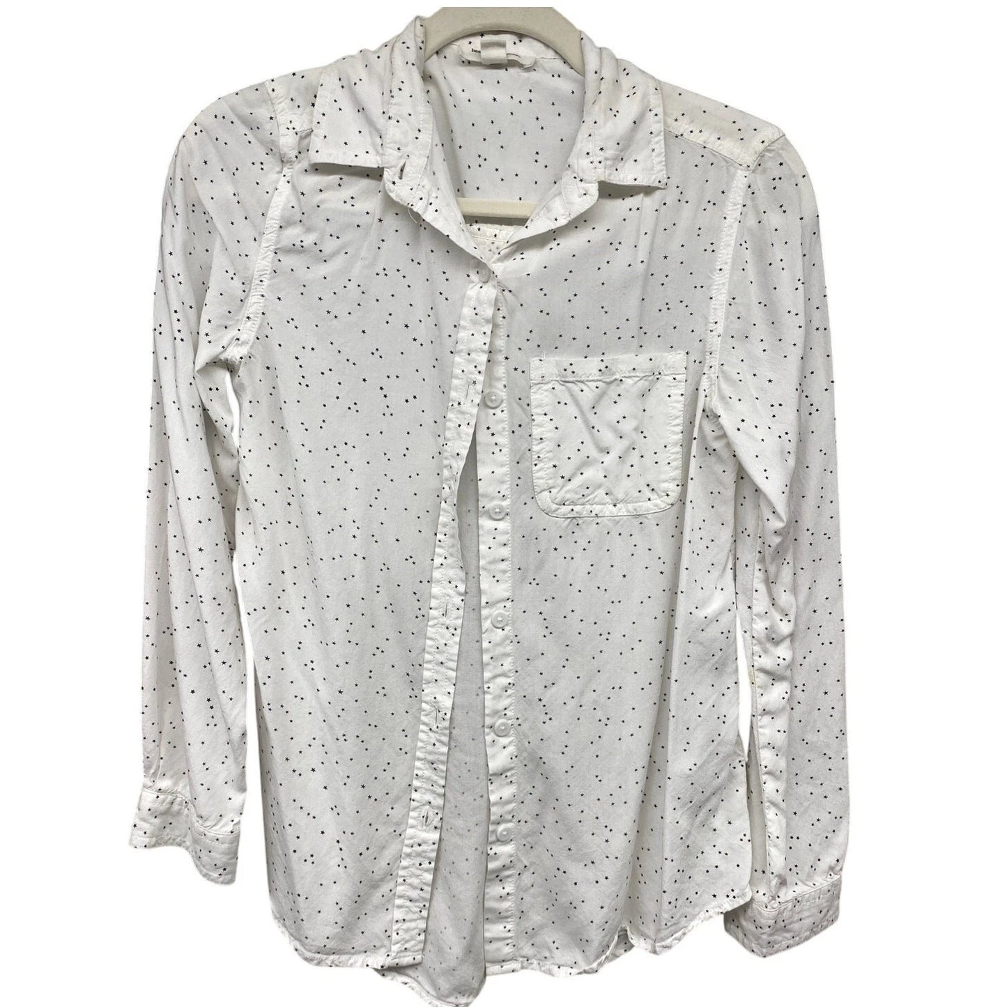 BeachLunchLounge White Mini Star Universe Sky Women's XS Tall Petite Blouse